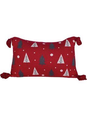 Creative Co-Op 24"x16" Cotton Pillow Tassels Festive Red Trees Cozy Touch